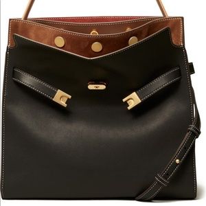 Tory Burch Lee Radziwell leather double bag - black with tan suede